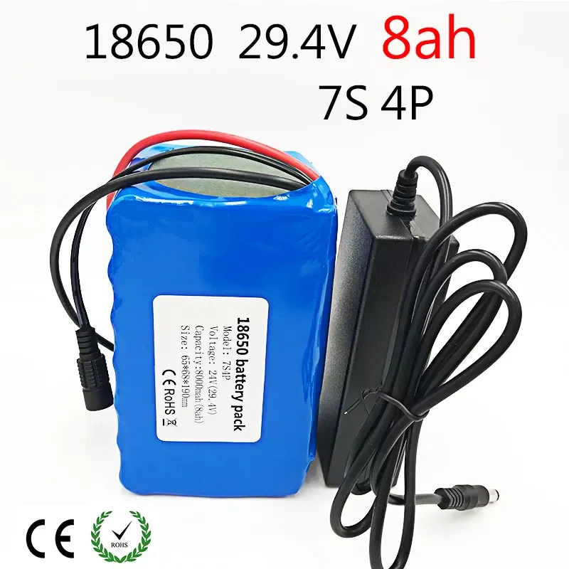 

Laudation 24v Battery Pack 8ah high quality 7S4P For Wheelchair Electric Motor Kit 250W 350W Power With 15A BMS+29.4V 2A Charger