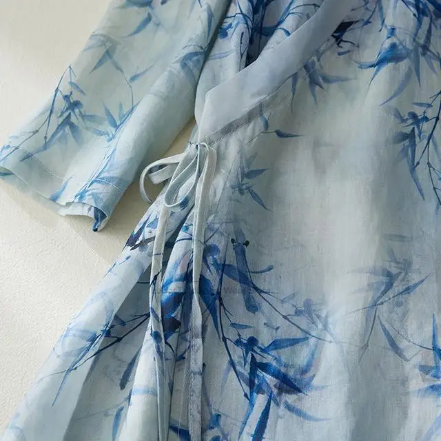 Китайское хлопковое льняное платье-Ципао с улучшенным принтом летнее свободное