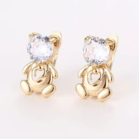 cute sweet small bear ear clip shine exquisite zircon earrings for women 14k electroplated real gold dangle for lady earring