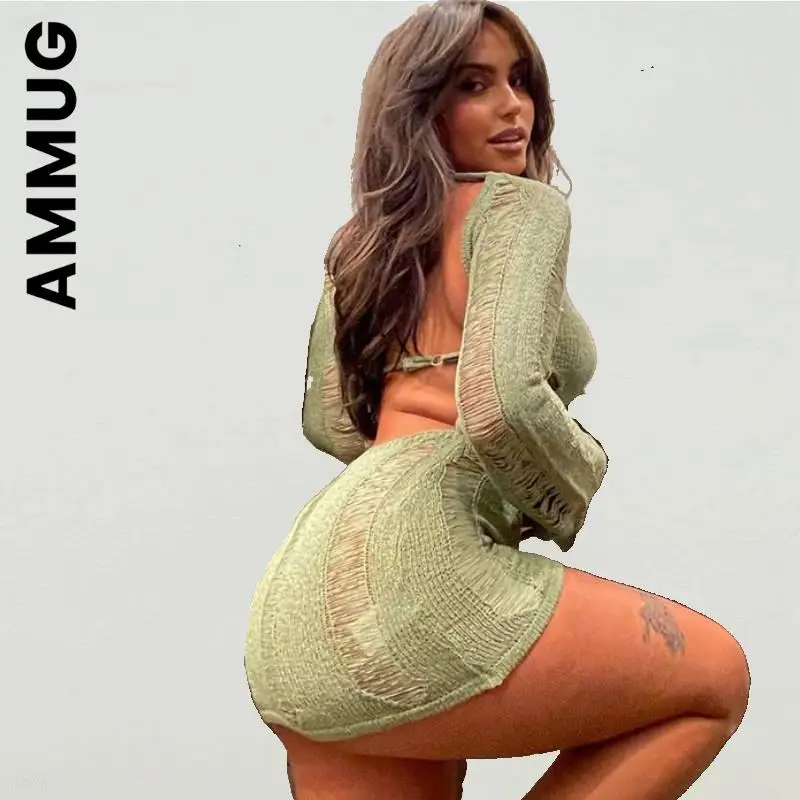 

Женское модное мини-платье Ammug, сексуальное платье с длинным рукавом, простые платья, популярные облегающие наряды, мягкие женские платья