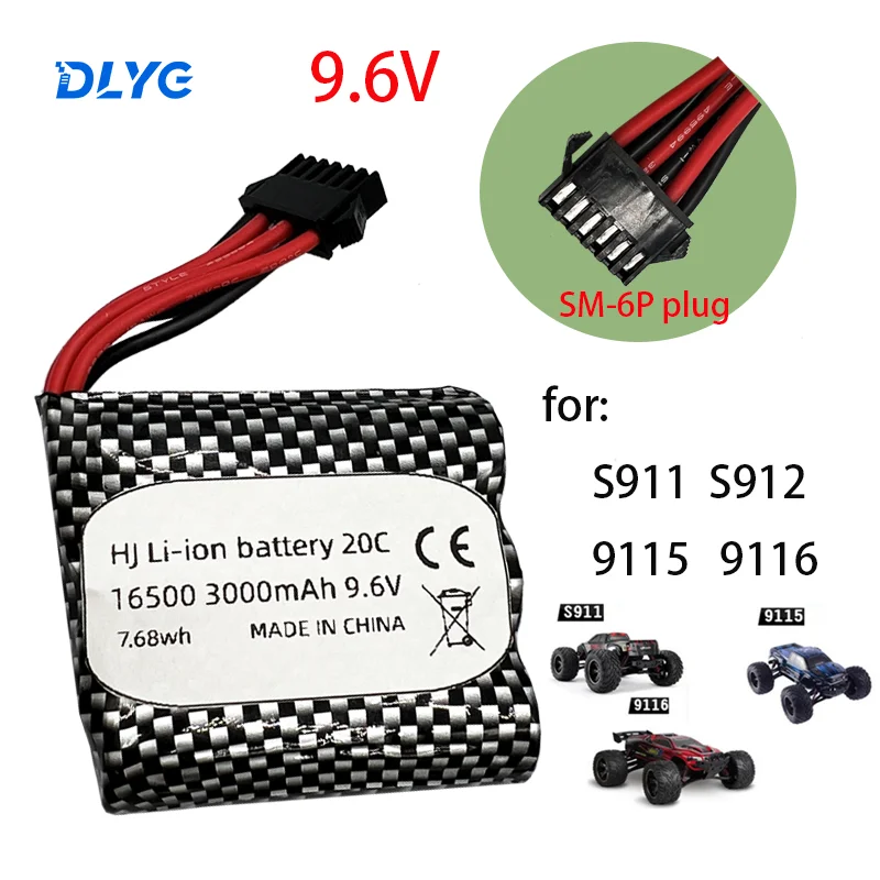 

DLYG-16500 9.6V 3000mAh Rechargeable Lithium Battery Pack S911 S912 9115 9116 for High Speed RC Car Ship Model SM-6P Plug