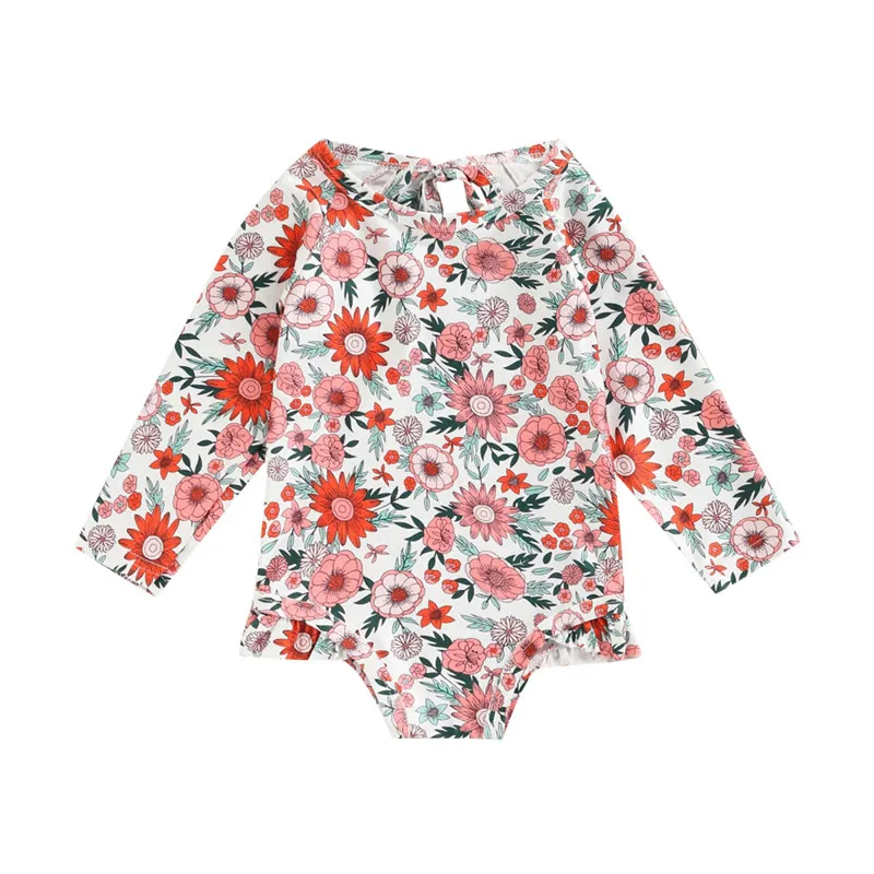 

Baby Kids Swimsuit Rompers 2022 Girls Floral Long Sleeve Swimwear Bodysuit for Children Beachwear One-Piece Clothing