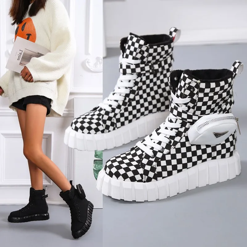 36-43 Autumn New Low-heeled Thick-soled Sneakers Women's Ankle Boots Wedge Heel Winter Plus Velvet Warm Small Bag Snow Boots