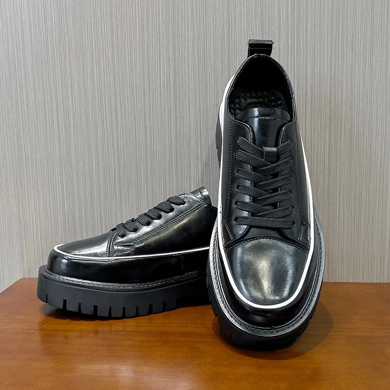 

Genuine Leather Men Dress Shoes Pointed Toe Platform Business Office Shoes Men Casual Shoes Black Lace Up Men Formal Shoes
