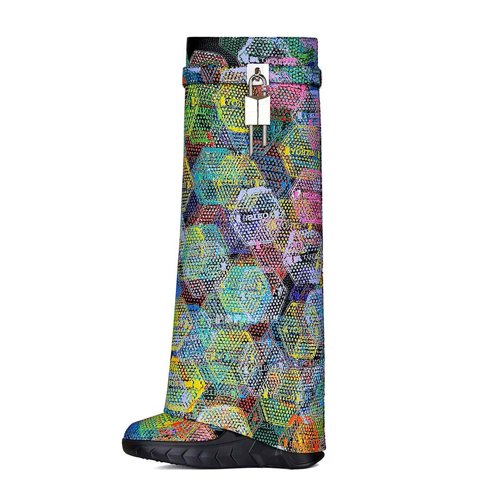 Женские кожаные высокие сапоги до колена обувь из кожи на платформе танкетке