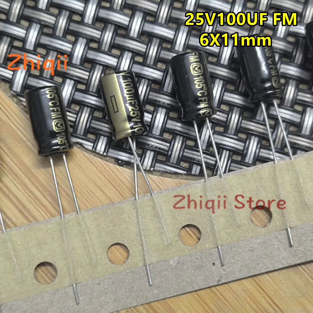 Аудио конденсатор 100 мкФ 25 в м 50 шт./100 шт. новый оригинальный FM 25v100мкф 6x11 мм мкФ/25