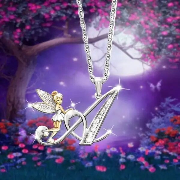 

Fashion Flower Fairy A-Z Initials Letter Crystal Necklace for Women Angel Elf Pendant Valentines Day Gift Anniversary Jewelry