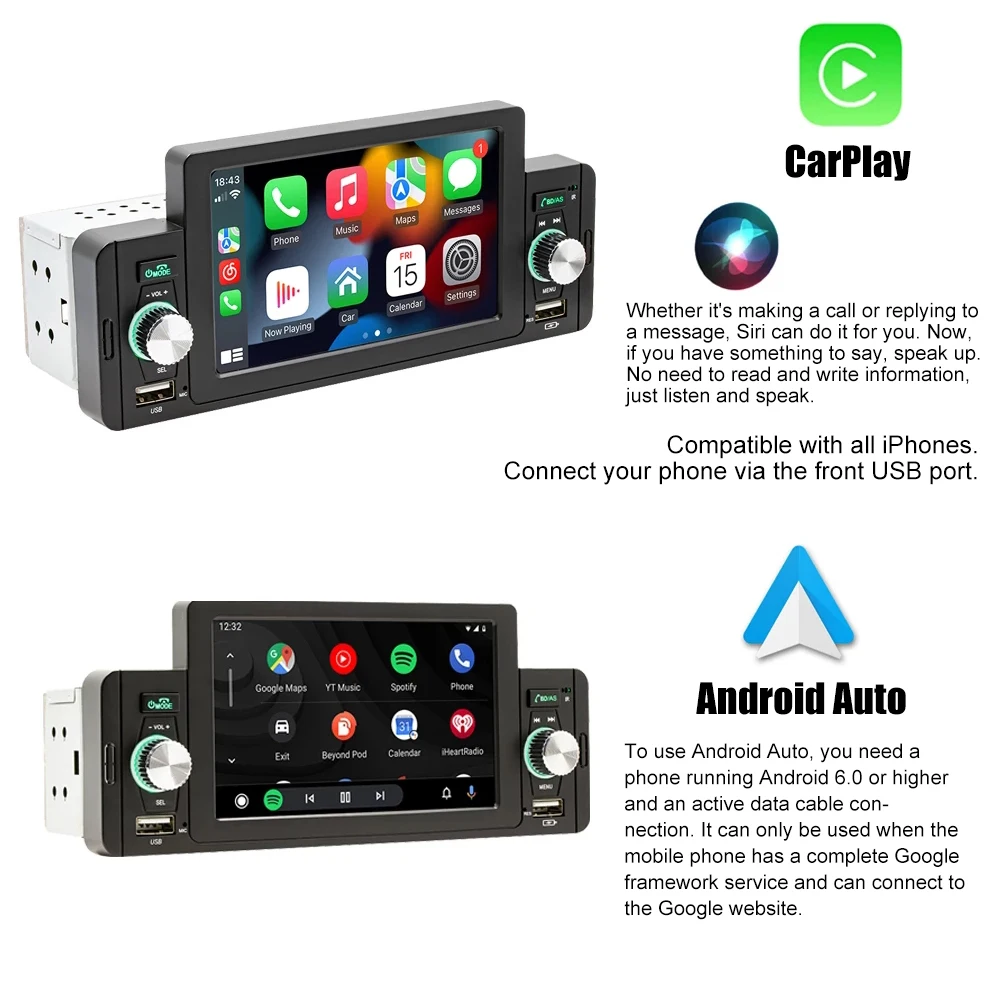 

5-inch car radio 1 Din CarPlay Android car multimedia player Bluetooth MirrorLink FM receiver for Volkswagen Nissan