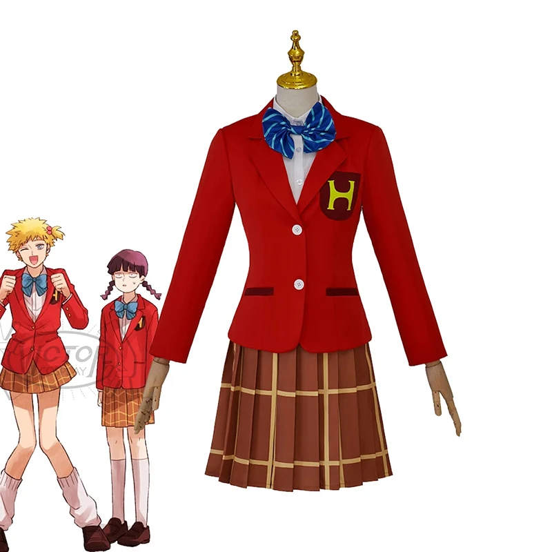 

Mob Psycho 100 Arataka Reigen Cosplay Costume Women's School Girls Red Uniform Shigeo Kageyama Suit Halloween Party Outfifts