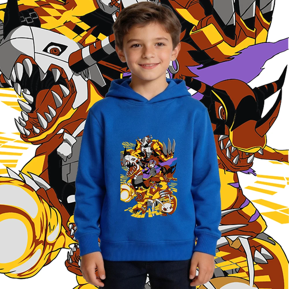 Фото Толстовка с капюшоном и принтом Digimon Koromon Evolution в стиле аниме для мальчиков и девочек, теплый пуловер на флисовой подкладке, осенне-зимняя детская повседневная одежда №2