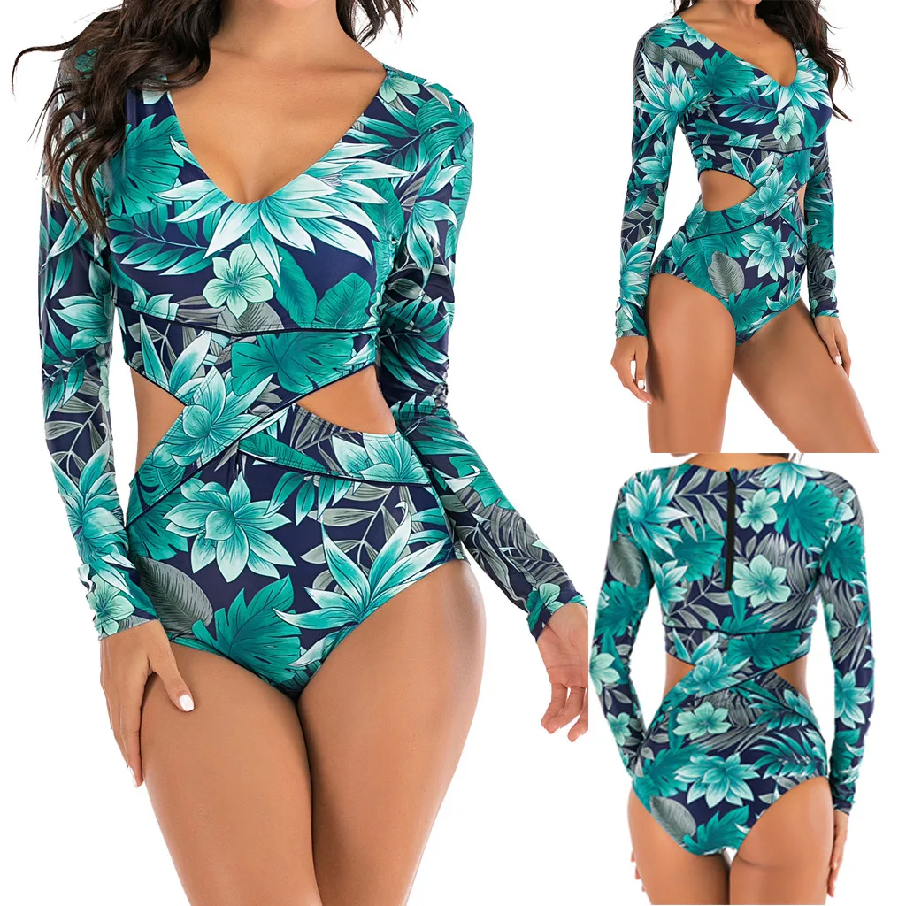 

Swimwear Large Bust Suit Set Leaves Diving V-neck Surfing Women Lace up Swimwear Mens Swimwear