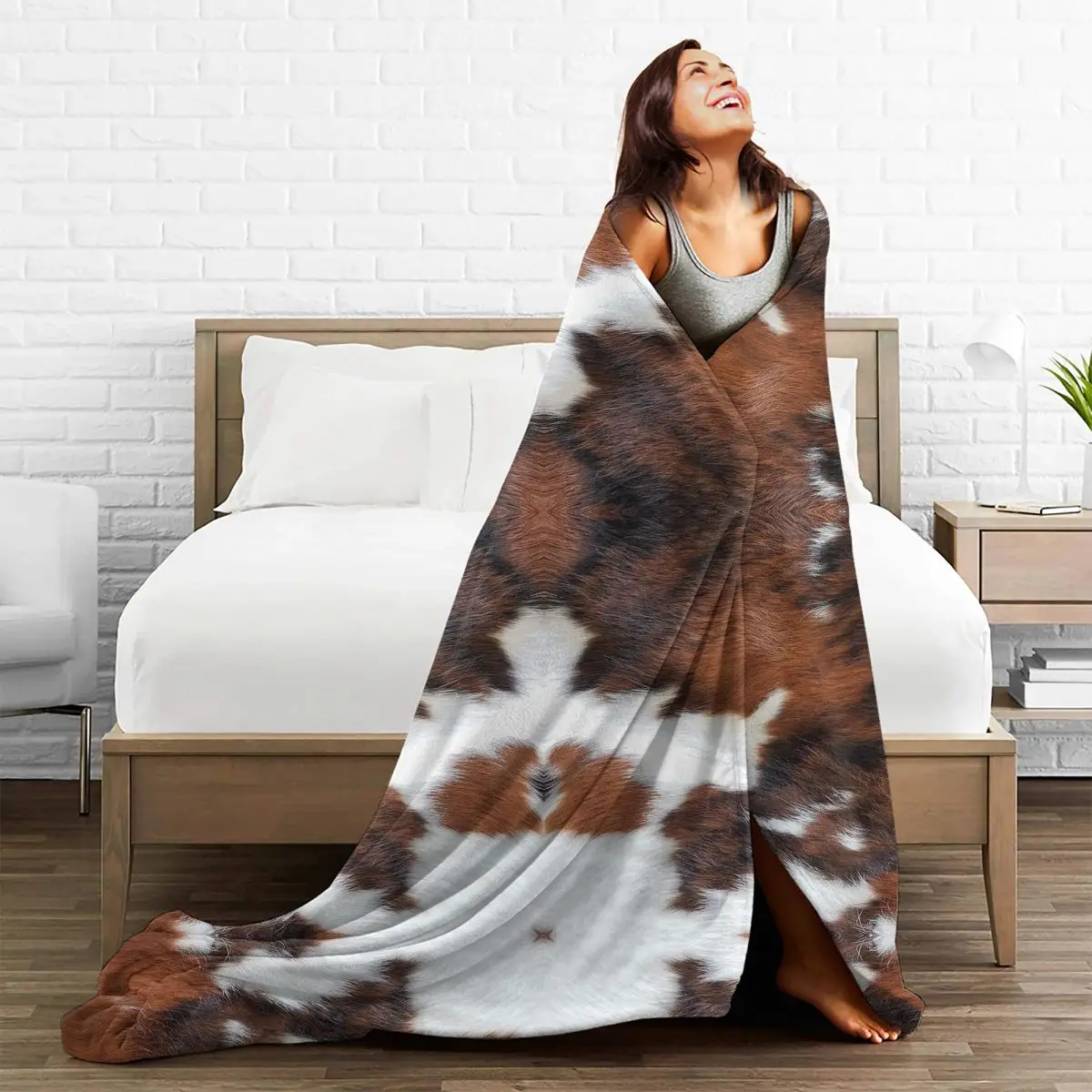 

Cowhide Rodeo Fuzzy Blanket Animal Fur Skin Leather Texture Funny Throw Blankets for Sofa Bedding Lounge 150*130cm Queen King