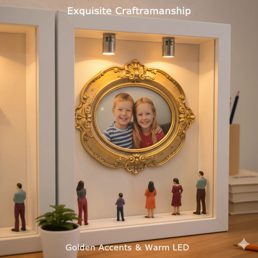 Фото Набор для самостоятельной сборки: 3D-фоторамка из белого дерева с LED-подсветкой, мини-музейный силиконовый бокс для семейных фотографий, подарок для родителей на Рождество или День рождения №2