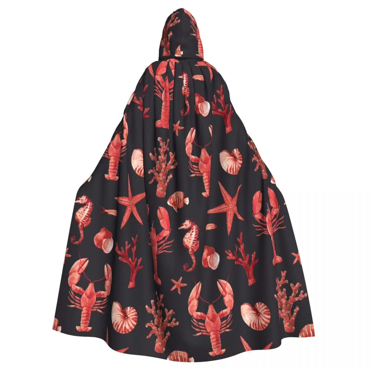 

Adult Cloak Cape Hooded Watercolor Lobsters Starfish Corals Medieval Costume Witch Wicca Vampire Elf Purim Carnival Party