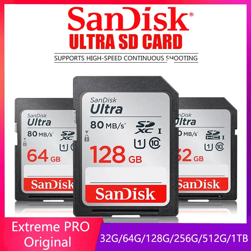 

SanDisk Ultra SD Card C10 Max 150MB/s Flash Card 32GB 64GB SDXC 128GB SDHC Class 10 Memory Card 256GB 512GB SD Card For Camera