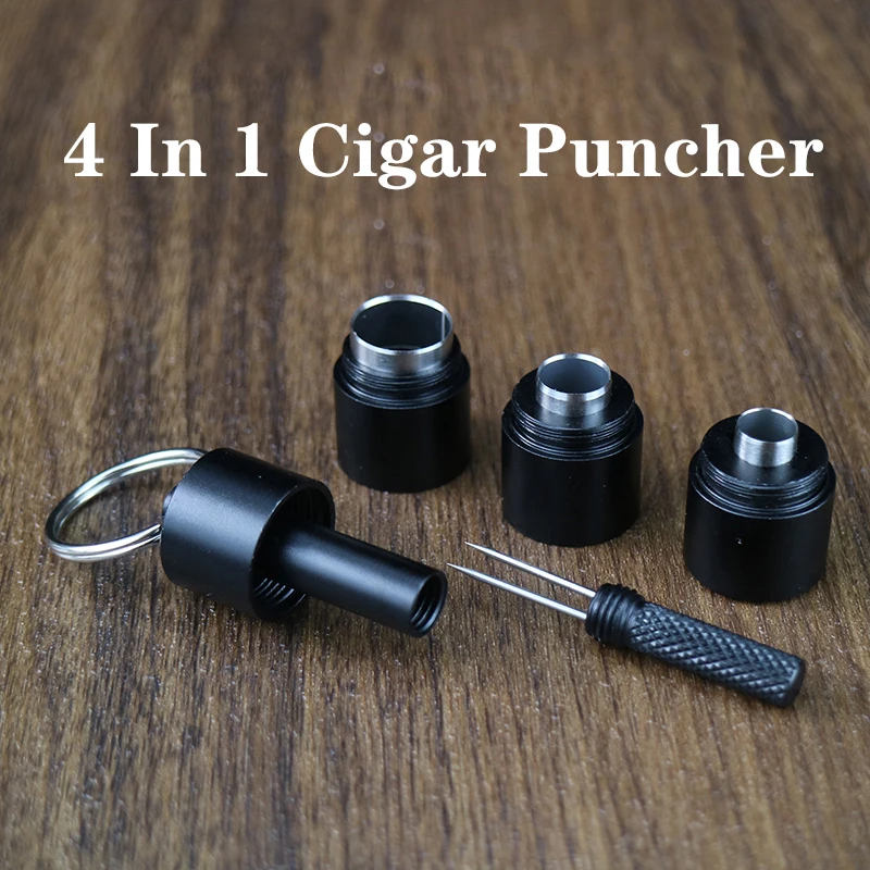 4 In 1 Metal Cigar Punch Cutter Keychain Portable Smoking Accessories CIGAR CUTTER Gadgets Blade Drill Cigar Hole Puncher Pocket