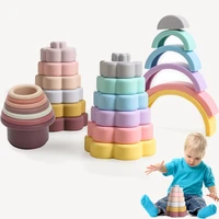 montessori intellectual toys set silicone stacking blocks learning educational toy cups for children arch block teether gifts