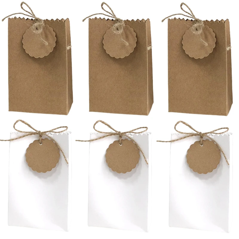 

50pcs Retro Kraft Paper Bag European Gift Bags DIY Candy Jewelry Chocolate Packaging Bag With Rope Label Wedding Party Favors