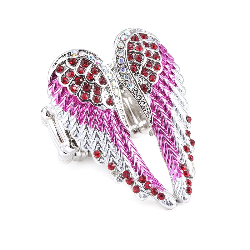 

Popular Angel Wings Tritone Inlaid Rhinestone Women's Ring Retro Elastic Adjustable Ring Accessories