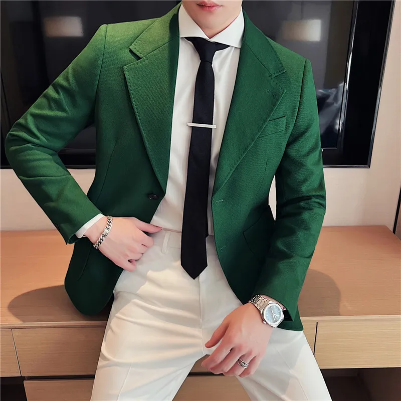 Classic Solid Color Men's Blazers 2022 Long Sleeve Casual Suit Jackets Business Social Dress Coats Wedding Groom Costume Homme