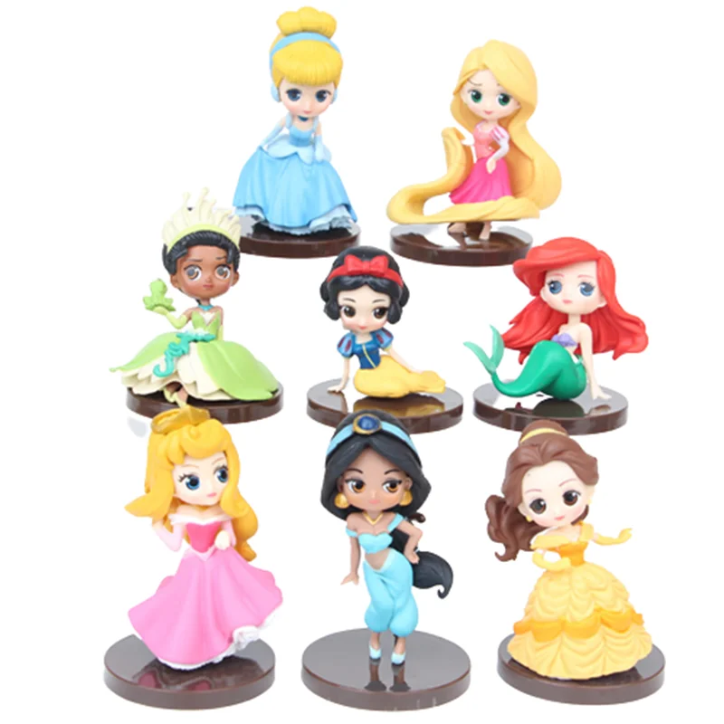

Q Posket 8 шт. Disney Принцессы Фигурки игрушки куклы Тиана Белоснежка Рапунцель Ариэль Золушка белые русалки детские игрушки