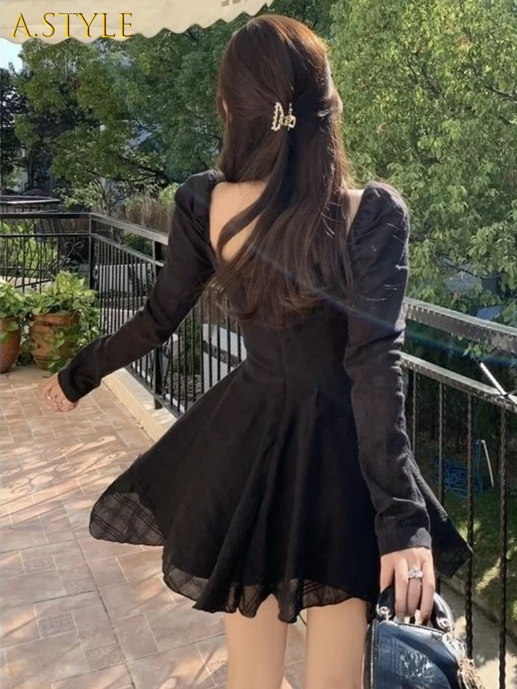 

Sexy Y2k Mini Dresses Woman Pure Color Long Sleeve Dress Casual Elegant One Piece Dress Korean Fashion 2022 Spring Slim Design