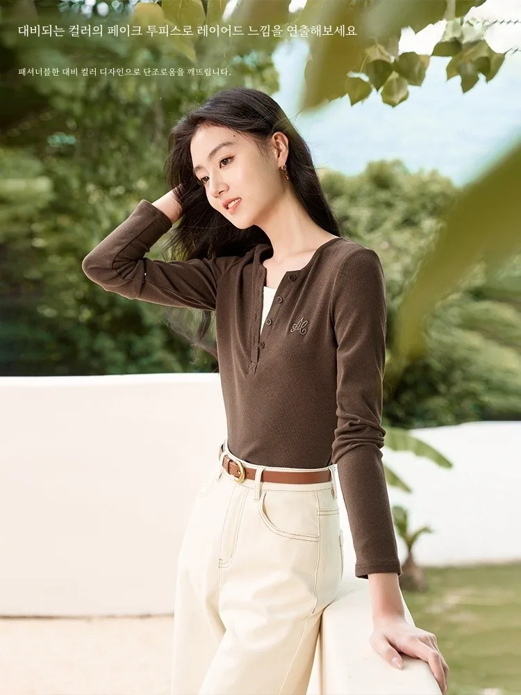 Xiangng черная вязаная футболка из двух предметов женская с длинным рукавом на весну