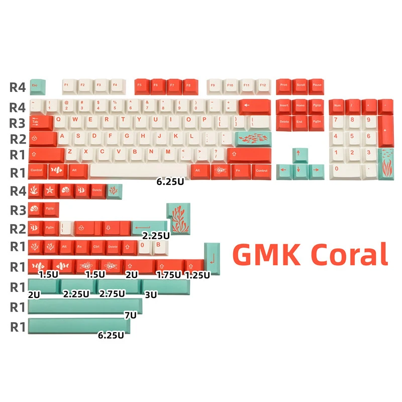 

GMK Coral Keycaps 142 Keys Cherry Profile GMK Keycaps PBT Dye Sublimation Keyboard Keycap For MX Switch 61 63 64 68 75 84 87 980