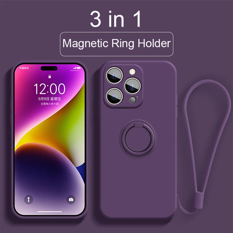 

Original Silicone Magnetic Ring Holder Case For iPhone 14 Pro Max 13 12 Mini 11 X XS 7 8 Plus Soft Stand Finger Bracket Cover
