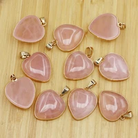 natural stone heart shape rose quartz pendants necklace electro plated gold edge chains charms making jewelry accessories 10pcs