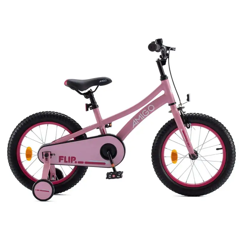 

Flip Bike Boys Girls 16 Inch Bicycle with Training Wheels Pink