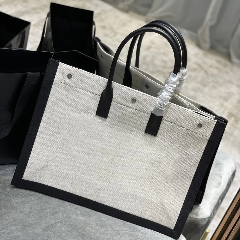 

Luxury designer Tote women's bag Rive Gauche fashion high-end large space canvas linen embroidery bag shoulder beach handbag