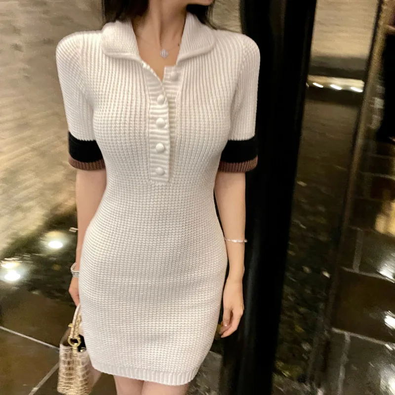 A GIRLSStreetwear Single Breasted Women Summer Elegant Sexy Playsuits White Knitted Jumpsuit  Korean Fashion Casual