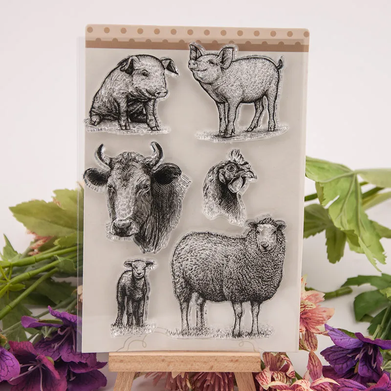 

DIY Business Card Animal Rubber Stamp Transparent Stamp Animal Pig Cow Sheep Scrapbooking Transparent Stamp T1363 Poultry 2023