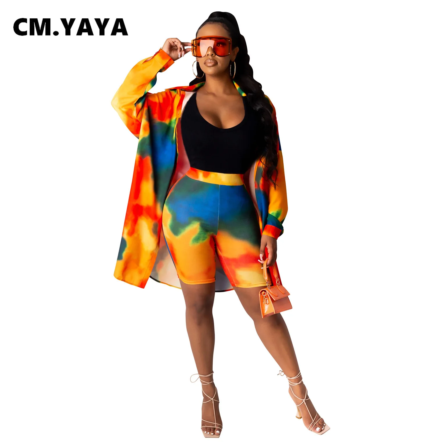 Классический женский комплект CM.YAYA с принтом тай-Дай Длинные Блузки длинным