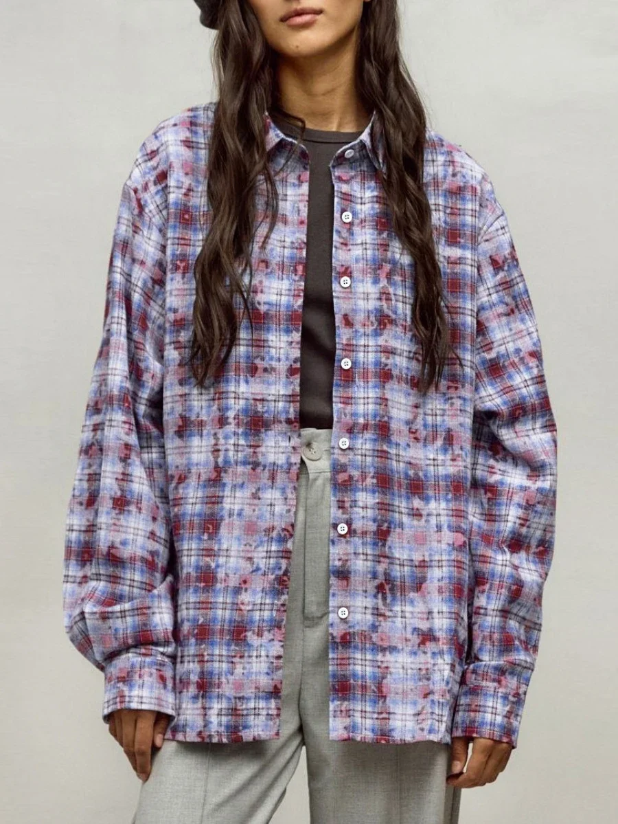 Wolfeel женские винтажные клетчатые рубашки с принтом женская модная уличная блузка