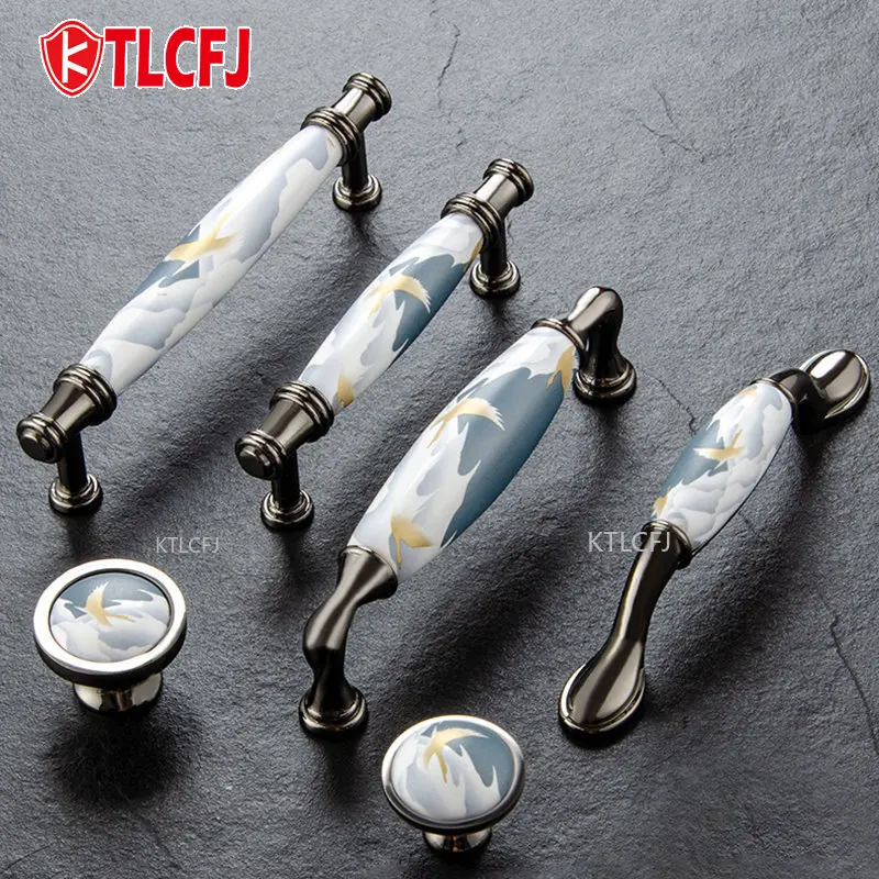 

Ktlcfj European Antique Furniture Handles Drawer Pulls Sky blue/Ceramic Door Handles Kitchen Cabinet Knobs and Handles