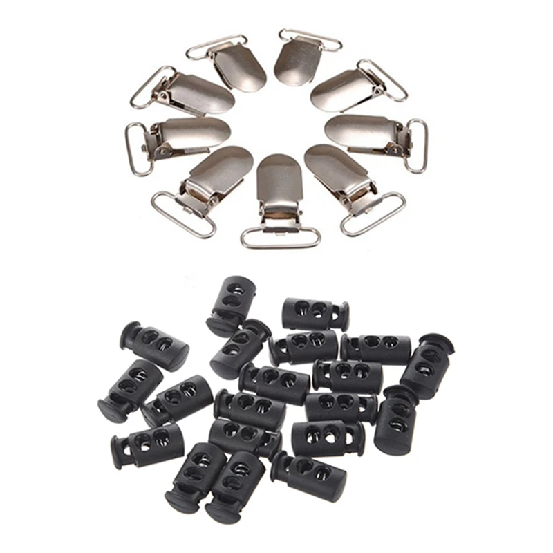 

30Pcs Metal Suspender Paci Pacifier Webbing Ribbon Mitten Clips Hook Holder with 20Pcs Rope Drawstring Cord Locks