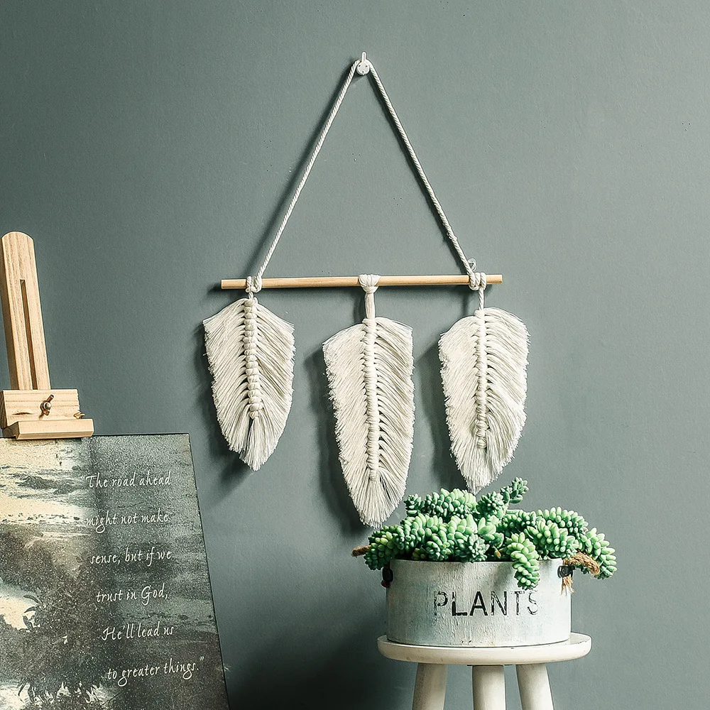 

Hand-Woven Creative Leaves Tapestry Nordic Style Tassel Wall Hanging Macrame Home Decor Boho Bedroom Living Room Decoration 2022
