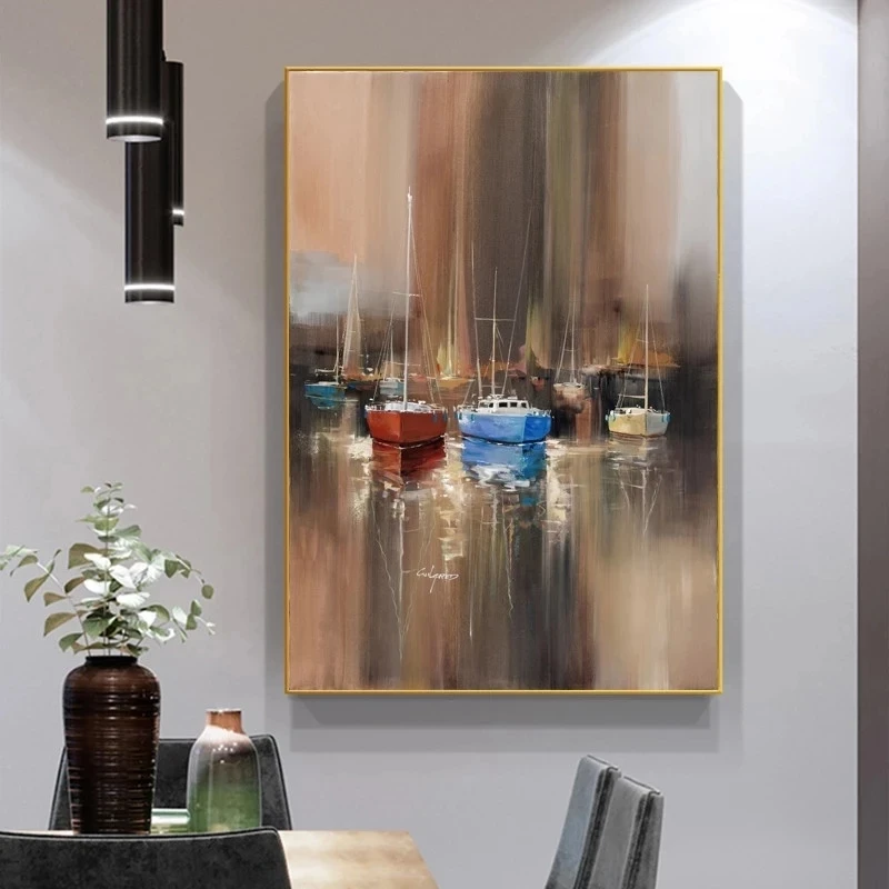 

Boat on The Sea Abstract Pictures Oil Painting on Canvas Wall Art for Living Room Decoration Posters and Prints Home Decoration