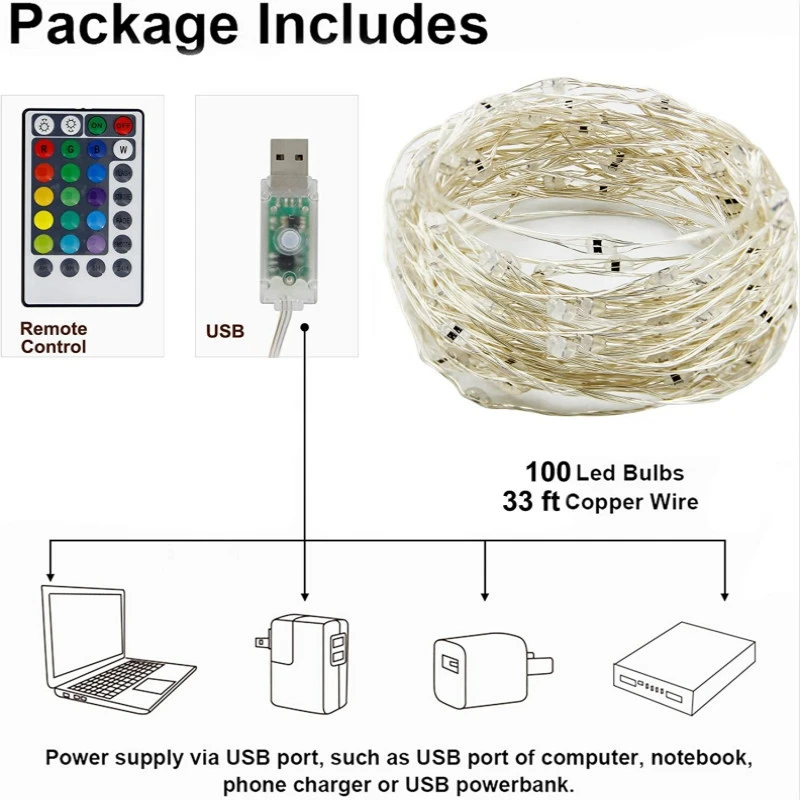 16 цветов светодиодные гирлянды 100 светодиодных рождественских гирлянд USB
