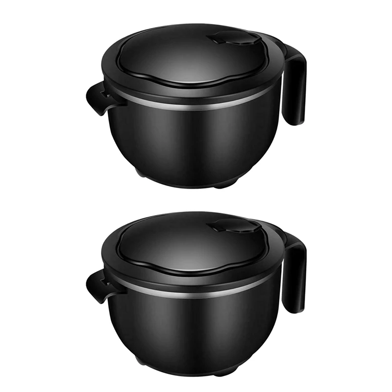 

2X Round Instant Noodle Bowl With Lid And Handles Stainless Steel Bowl Large Capacity Kitchen Noodle Bowl Black