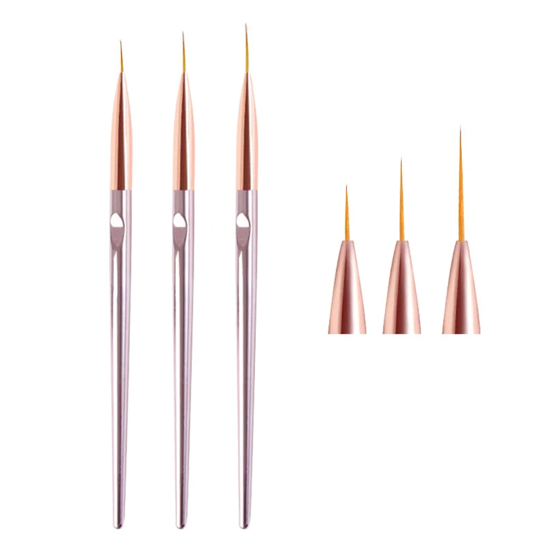 

3Pcs/Set Nail Art Fine Liner Painting Pen 1-2cm Rose Gold Acrylic Pen Brushes