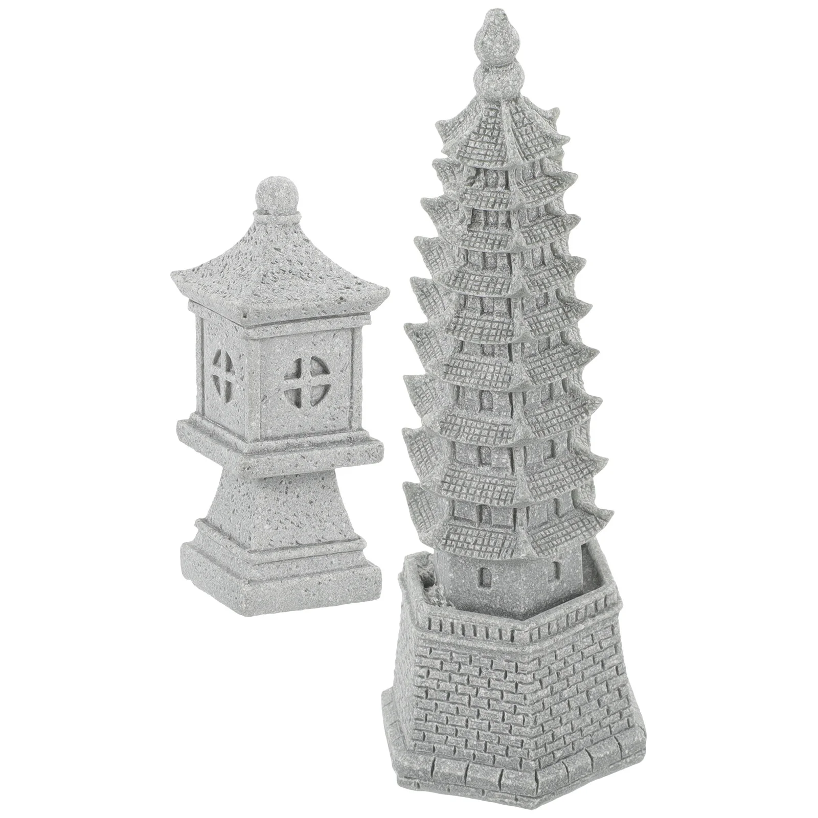 

2 Pcs Pagoda House Decorations Home Miniature Outdoor Garden Sandstone Small Tabletop Ornament Micro Landscape Pavilion
