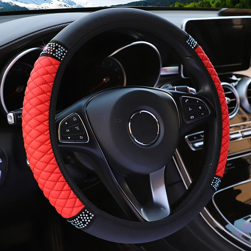 

Universal 37-38Cm Car Steering Wheel Cover Crystal PU Leather Auto Interior Car Accessories Steering-Cover Without Inner Ring