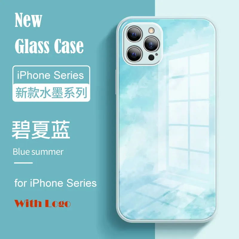 

Colorful Fashion Tempered Glass Phone Case for iPhone 13 11 12 Pro Max Mini Case Lens Full for iPhone XR X XS Max 7 8 Plus Cover