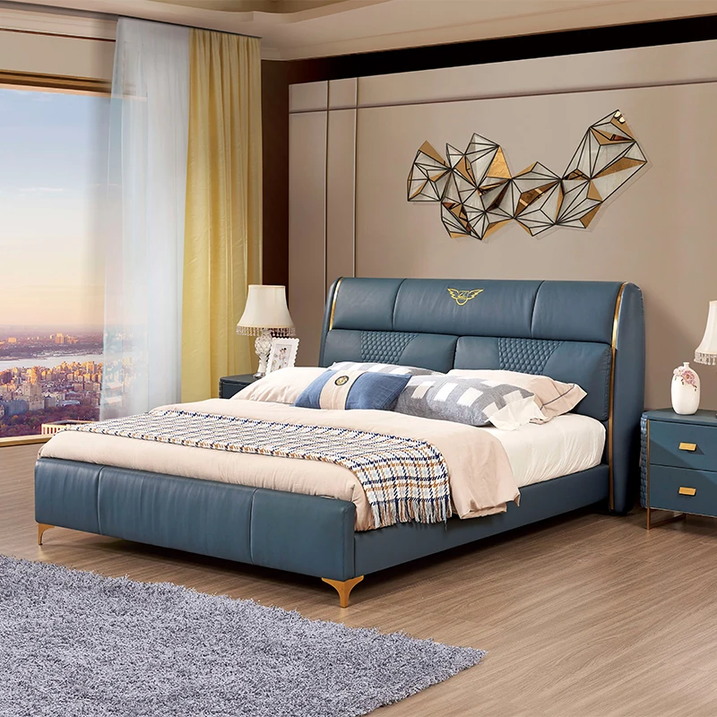 

Double bed Italian style light luxury style high-end custom master bedroom leather art bed 1.8 leather luxury