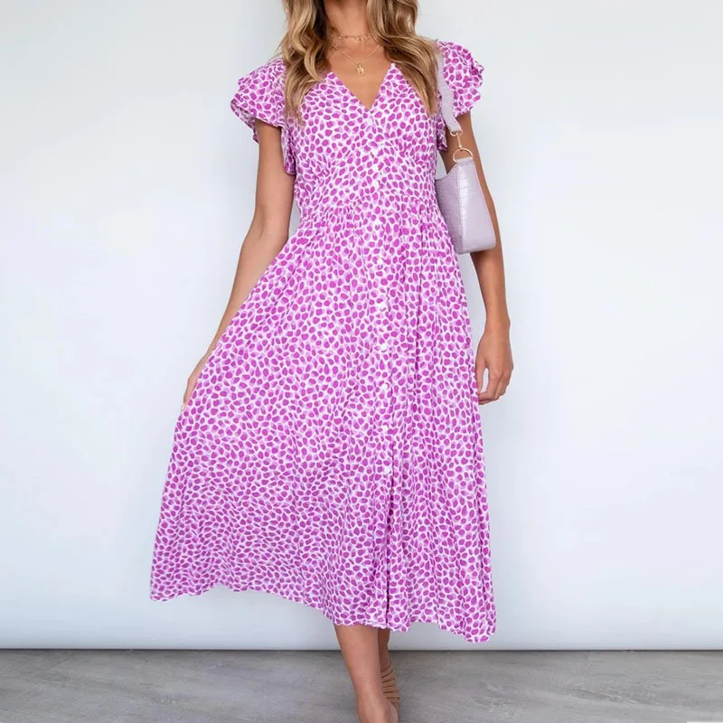 

Женское платье с коротким рукавом, свободное платье с V-образным вырезом и принтом в виде листьев лотоса на талии, весна-лето