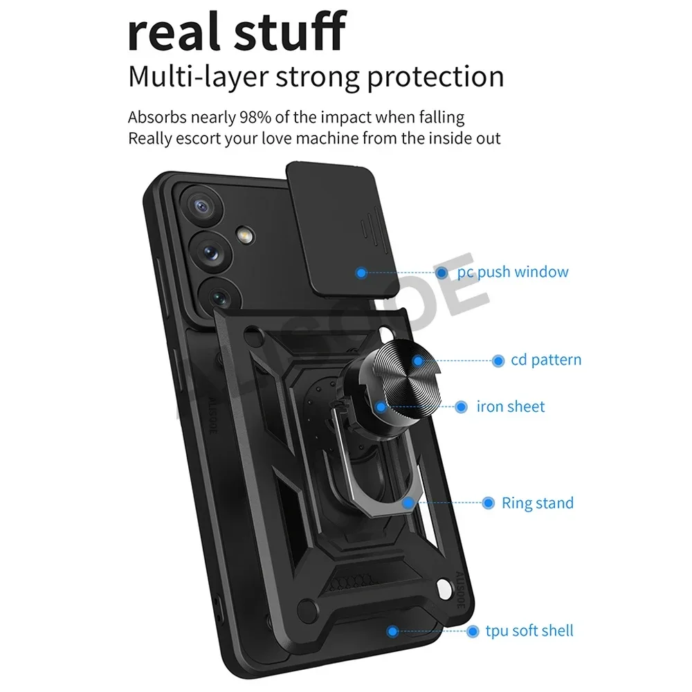 Чехол Slide Camera для Samsung Galaxy A15 A25 A35 A55 5G A05 A05S A14 A24 A34 A54 A13 A33 A53 A73 A12 A22 Cover Ring Holder Funda