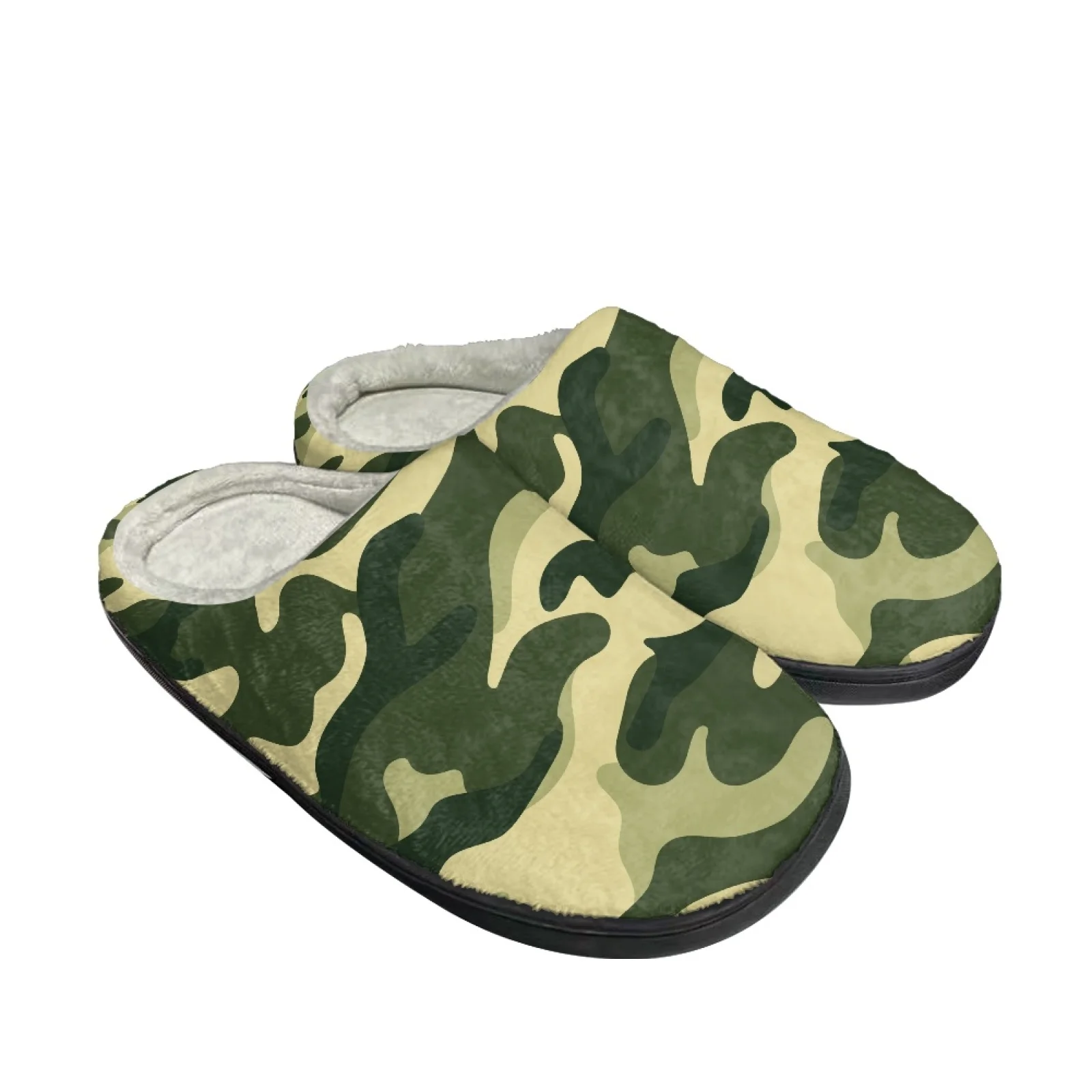 

Household Lightweight Unisex Green Camouflage Cotton Slippers Comfortable Keep Warm Flannel Upper Indoor Non-Slip TPR Soft Sole